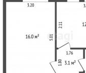 1-комн, 35кв м, этаж 1/3 Пролетарская улица, 1А