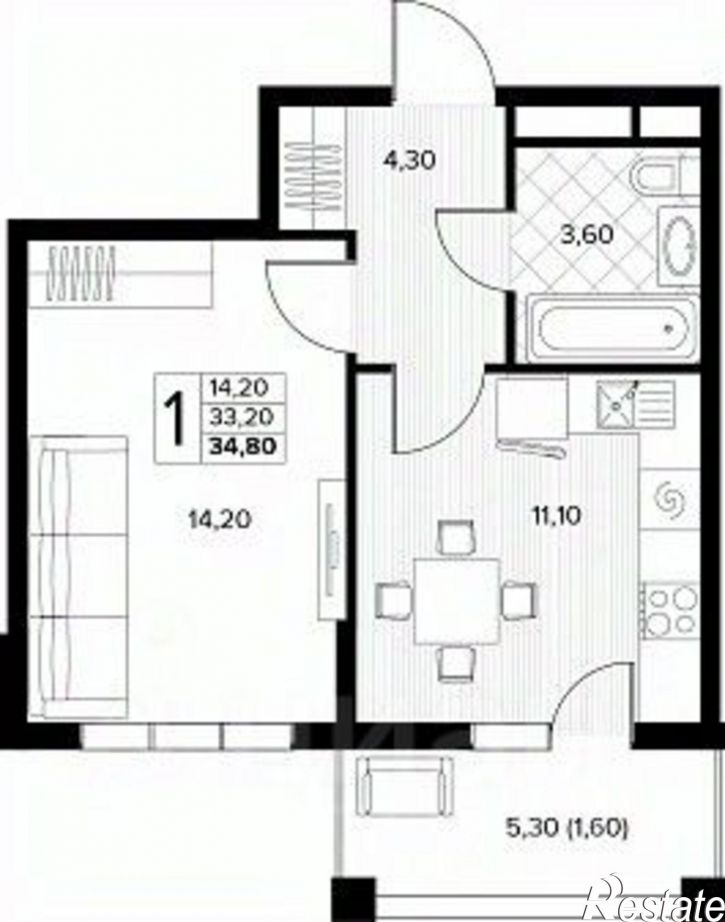 1-комн квартира в новом доме муниципальный округ Анапа