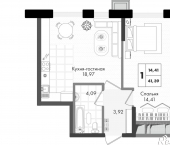 1-комн, 41 кв м, этаж 8/9 улица имени Генерала Брусилова, 5лит1.3