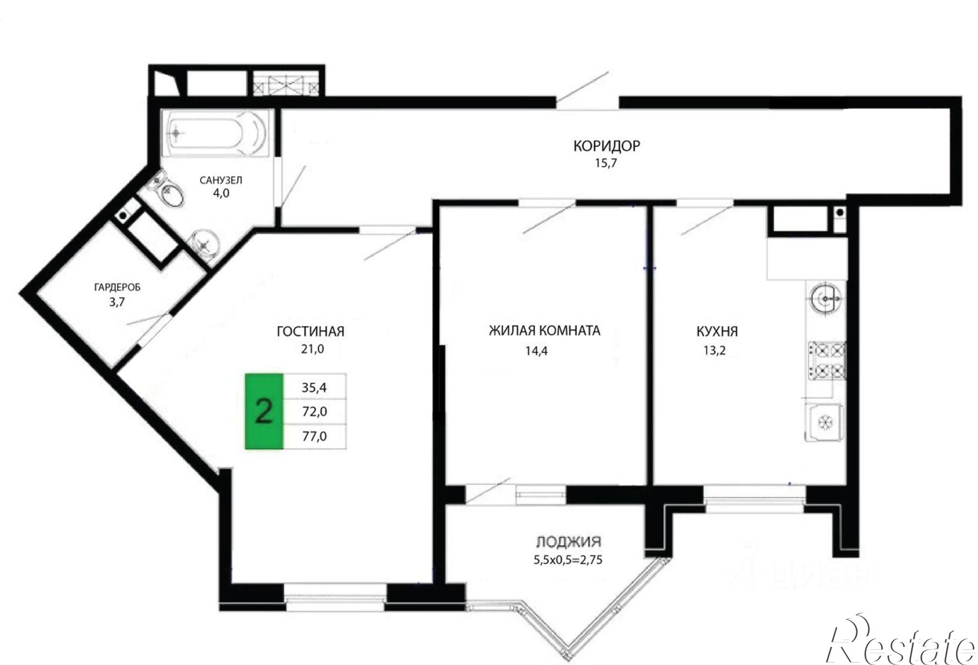 Купить квартиру за 6 600 000 рублей на Краснодар, микрорайон 2-я Площадка