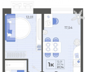 1-комн, 37 кв м, этаж 5/12 улица Суворова, 65/1