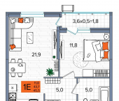 1-комн, 45 кв м, этаж 2/16 улица Западный Обход, 65/1