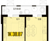1-комн, 38 кв м, этаж 3/7 станица Северская, Западная улица