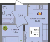 1-комн, 37 кв м, этаж 2/9 улица имени Генерала Брусилова