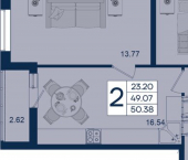 2-комн, 50 кв м, этаж 18/18 