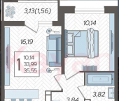 1-комн, 35.55 кв м, этаж 15/25 Уральская ул.