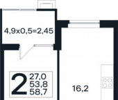 2-комн, 58 кв м, этаж 4/4 коттеджный посёлок Новая Елизаветка