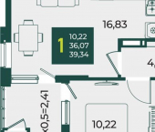 1-комн, 39 кв м, этаж 14/18 Краснодар, микрорайон Образцово