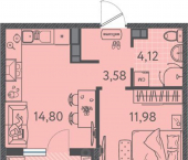 1-комн, 36 кв м, этаж 2/9 ул им. генерала Корнилова, 9А