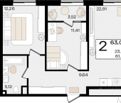 2-комн, 63 кв м, этаж 9/18 ул Сормовская, 1/3 1