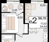 2-комн, 36 кв м, этаж 9/18 Старокубанская улица