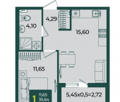 1-комн, 39 кв м, этаж 2/18 улица 1 Мая