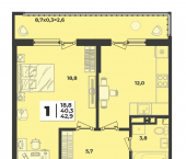1-комн, 42 кв м, этаж 6/9 улица имени Генерала Брусилова, 1 к2