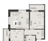 2-комн, 48 кв м, этаж 6/9 улица имени Генерала Брусилова, 1 к2