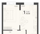 1-комн, 43 кв м, этаж 7/20 Краснодонская улица, 47
