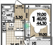 1-комн, 44 кв м, этаж 14/16 ул Адмирала Пустошкина, 22 2