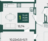 1-комн, 43 кв м, этаж 17/18 ул 2-я Ямальская, 9