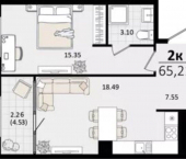 2-комн, 65 кв м, этаж 8/18 ул Сормовская, 1/3 1