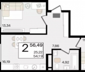 2-комн, 57 кв м, этаж 5/18 ул Сормовская, 1/3 1