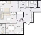 3-комн, 87 кв м, этаж 5/18 ул Сормовская, 1/3 1