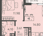 1-комн, 37кв м, этаж 2/9 Краснодар, улица Западный Обход