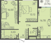 2-комн, 62кв м, этаж 8/9 улица им. Б.С. Кудухова, 1