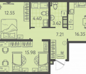 2-комн, 62кв м, этаж 2/9 улица им. Б.С. Кудухова, 1