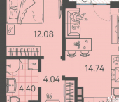 1-комн, 36кв м, этаж 2/9 Краснодар, улица Западный Обход
