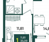1-комн, 39 кв м, этаж 5/18 Краснодар, микрорайон Образцово