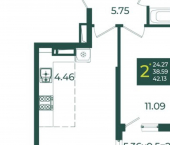 2-комн, 42 кв м, этаж 16/18 ул 2-я Ямальская, 9