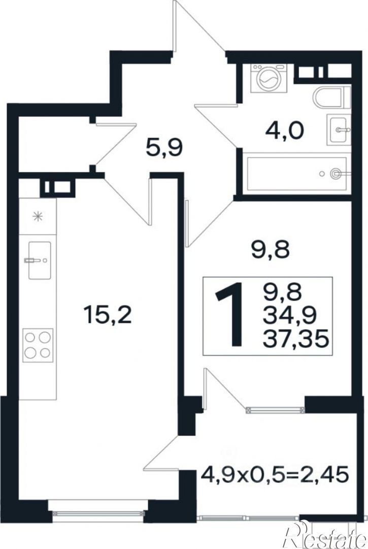 1-комн квартира в новом доме коттеджный посёлок Новая Елизаветка