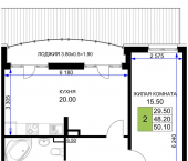 2-комн, 49.75 кв м, этаж 2/12 Межсанаторный проезд, д.20 литера 1