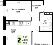 2-комн, 51.11 кв м, этаж 3/4 Николая Лебедева улица, д.1