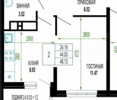 2-комн, 46кв м, этаж 2/24 ул им. Петра Метальникова, 36