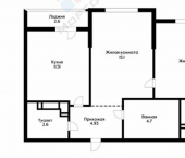 2-комн, 55кв м, этаж 5/9 улица имени Генерала Корнилова, 9