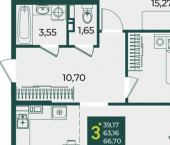 3-комн, 67 кв м, этаж 8/18 Краснодар, микрорайон Образцово