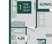 1-комн, 36 кв м, этаж 10/18 Краснодар, микрорайон Образцово