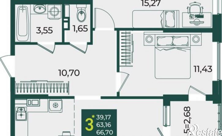 3-комн квартира в новом доме Краснодар, микрорайон Образцово