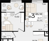 3-комн, 65 кв м, этаж 5/16 Старокубанская улица, 122/10