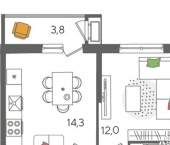 1-комн, 38 кв м, этаж 3/24 ул Новороссийская, 90/2 1
