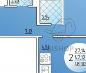 2-комн, 48кв м, этаж 7/19 Краснодар, улица Евгении Жигуленко, 9