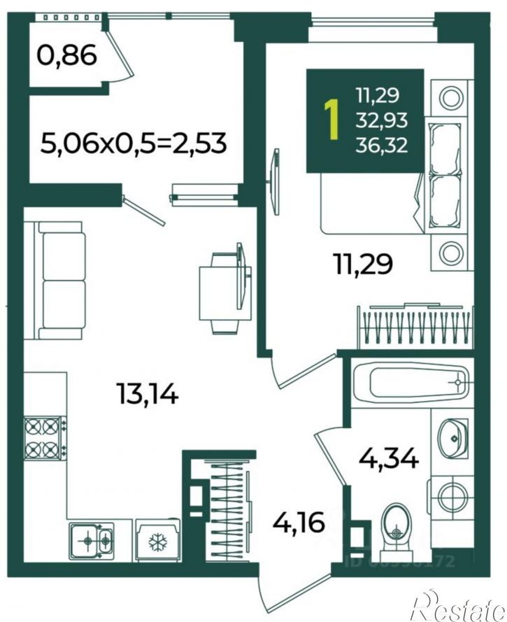 1-комн квартира в новом доме улица 1 Мая