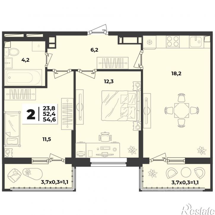 1-комн квартира в новом доме улица Западный Обход