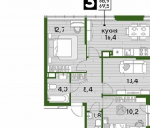 3-комн, 69кв м, этаж 12/16 улица Марины Цветаевой, 7