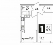 1-комн, 37кв м, этаж 5/16 Краснодар, улица Ивана Беличенко, 91