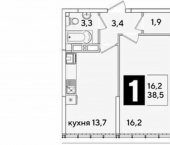 1-комн, 38кв м, этаж 16/16 Краснодар, улица Западный Обход, 41