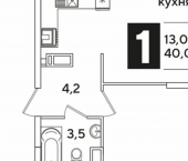 1-комн, 40кв м, этаж 4/16 улица Ивана Беличенко, 88 к1