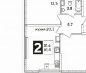 2-комн, 61кв м, этаж 16/16 Краснодар, улица Западный Обход, 39