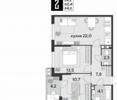 2-комн, 65 кв м, этаж 7/18 улица имени Героя Пешкова, 4 к3