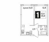 1-комн, 36 кв м, этаж 2/16 улица Ивана Беличенко, 91